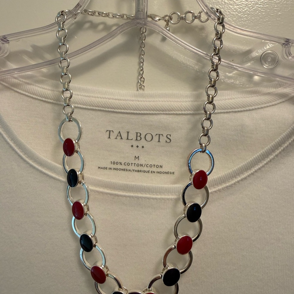 Talbots Silver Necklace with Red and Black Accents